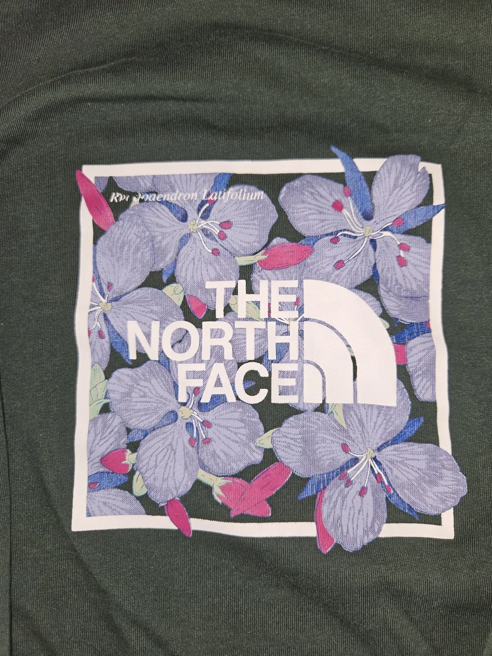 NORTH FACE Shirt Men Medium  Floral Logo Long Sleeve Dark Green Outdoors